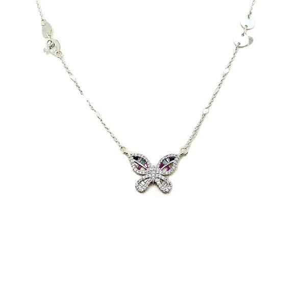 Dainty Butterfly Pendant Multi-color Rainbow CZ Adjustable Silver Chain Sparkly - Picture 3 of 9